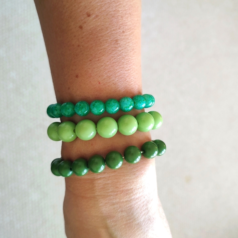 Bundle Of Three Stretch Green Bracelets
